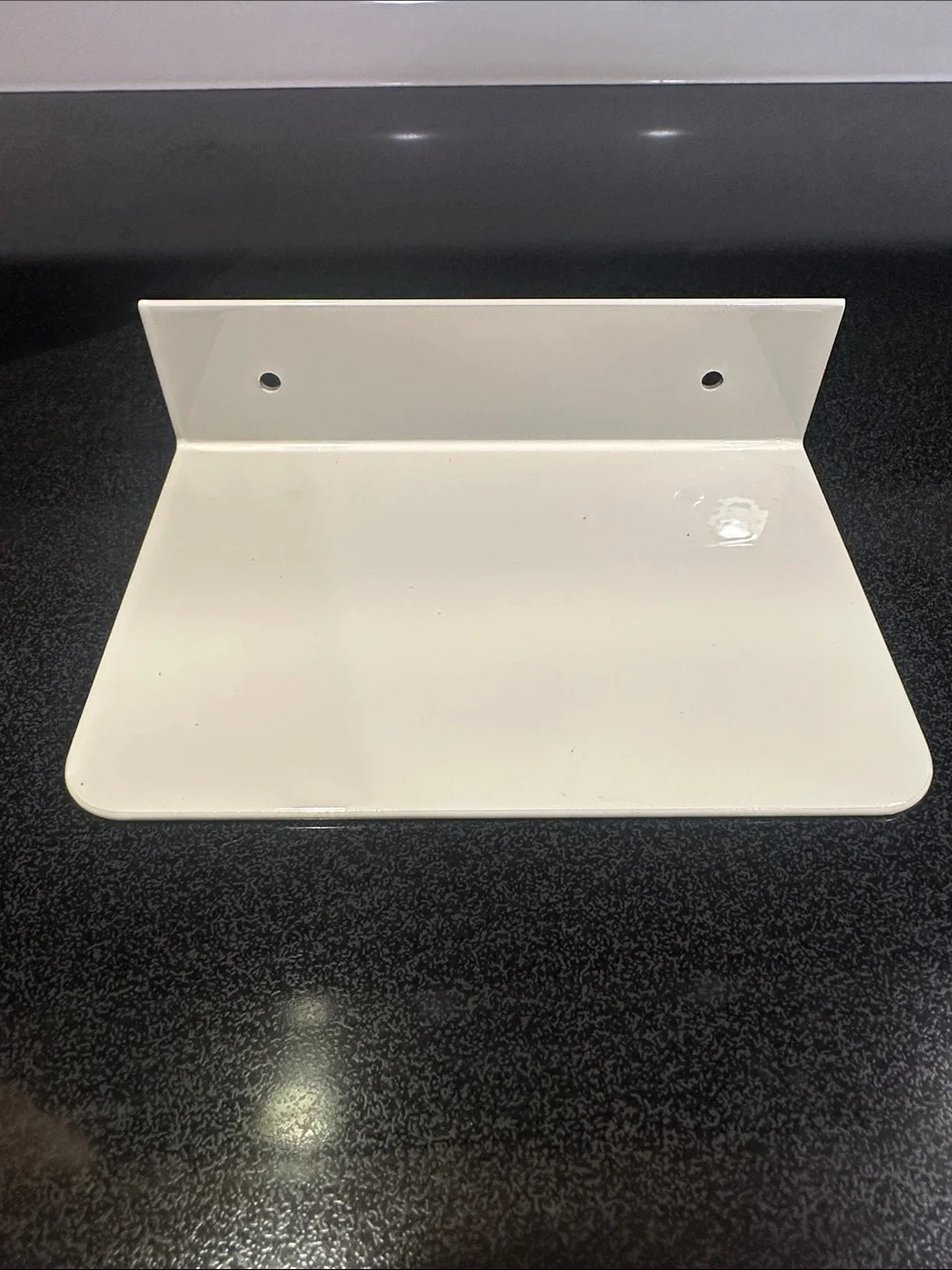 White reversible powder coated Bathroom Shelf Mount Bracket for flushable wipes